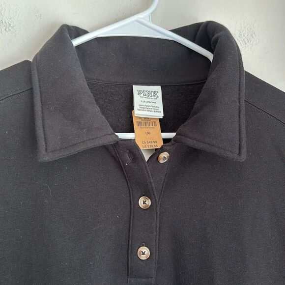 Victoria’s Secret Pink Women black collared pocket oversize sweatshirt large NWT - Picture 4 of 9